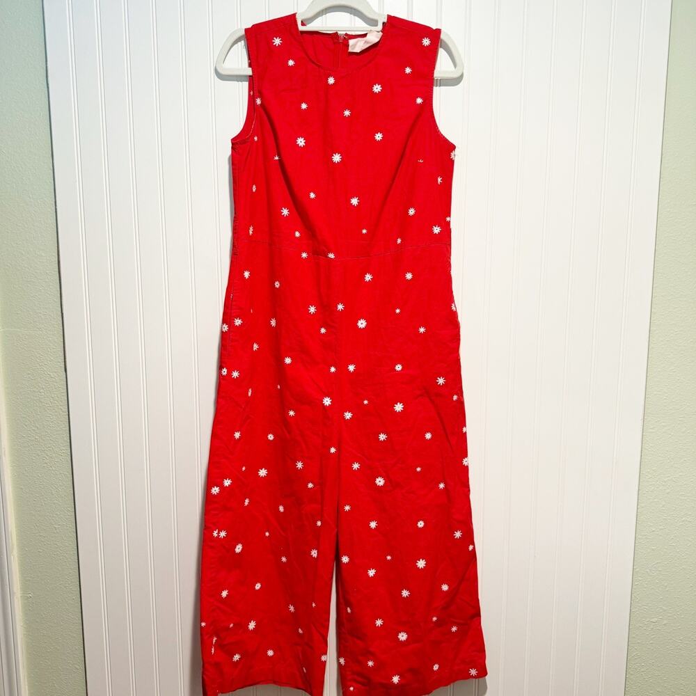 Ban.do Red Daisy Easy Wide Leg Cotton Jumpsuit Size Small No Belt - Picture 2 of 7